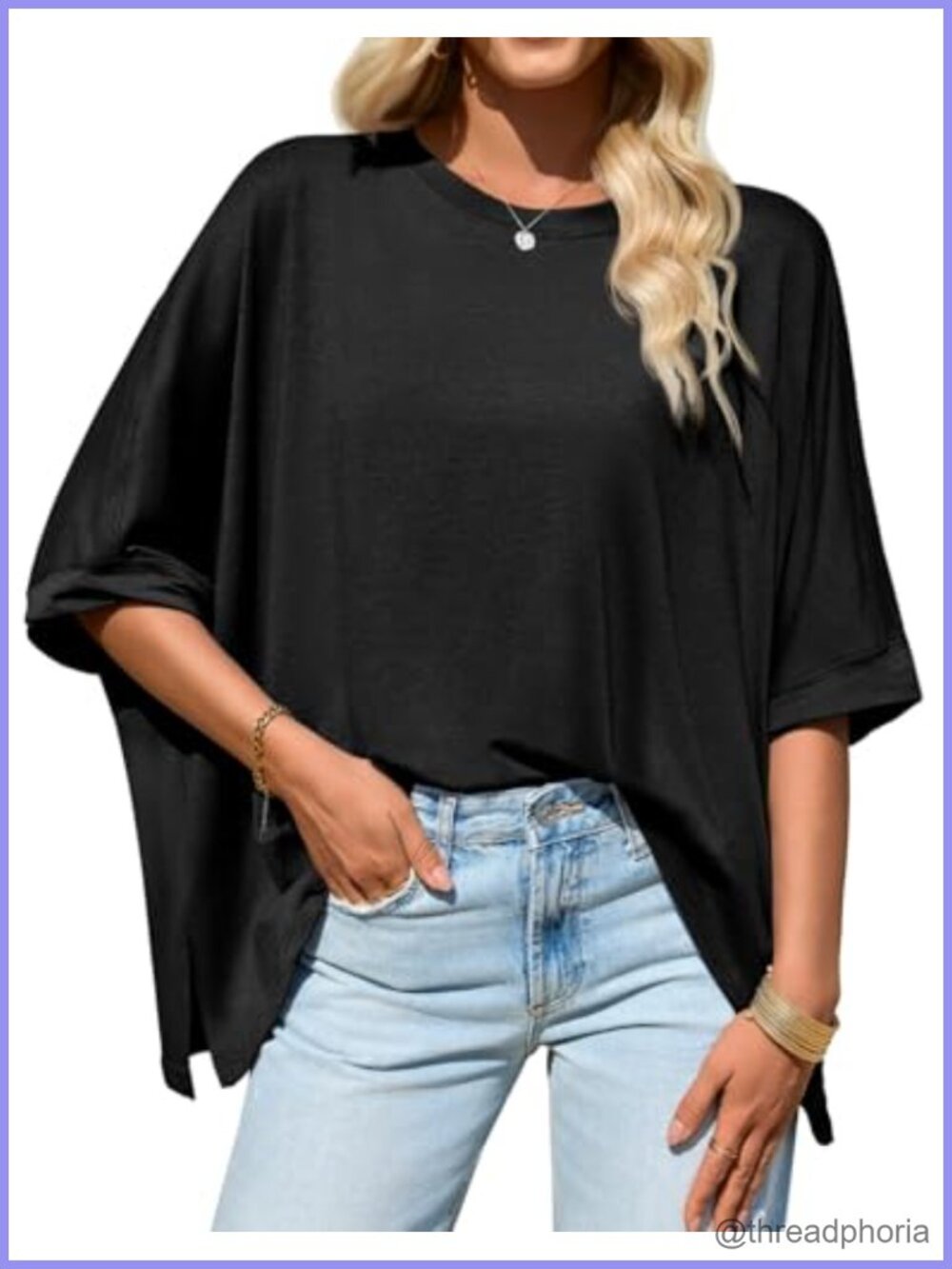 Oversized Batwing Short Sleeve Asymmetric Hem T-Shirt